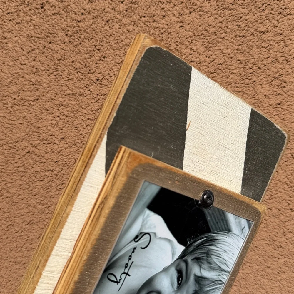 Striped Gray and White Wood Distressed Photo Frame